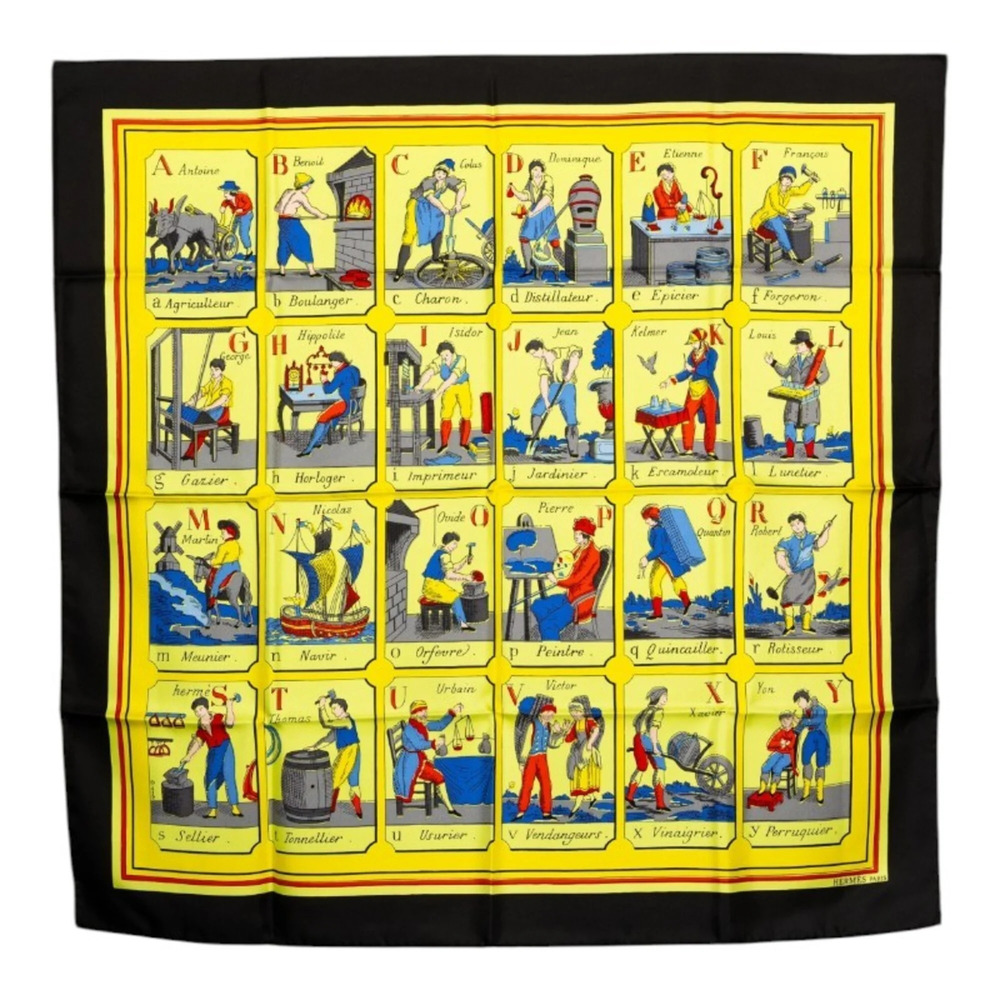 Hermes Carre 90 L'ALPHABET DES METIERS "The ABCs of Work" Scarf/Muffler, Yell...